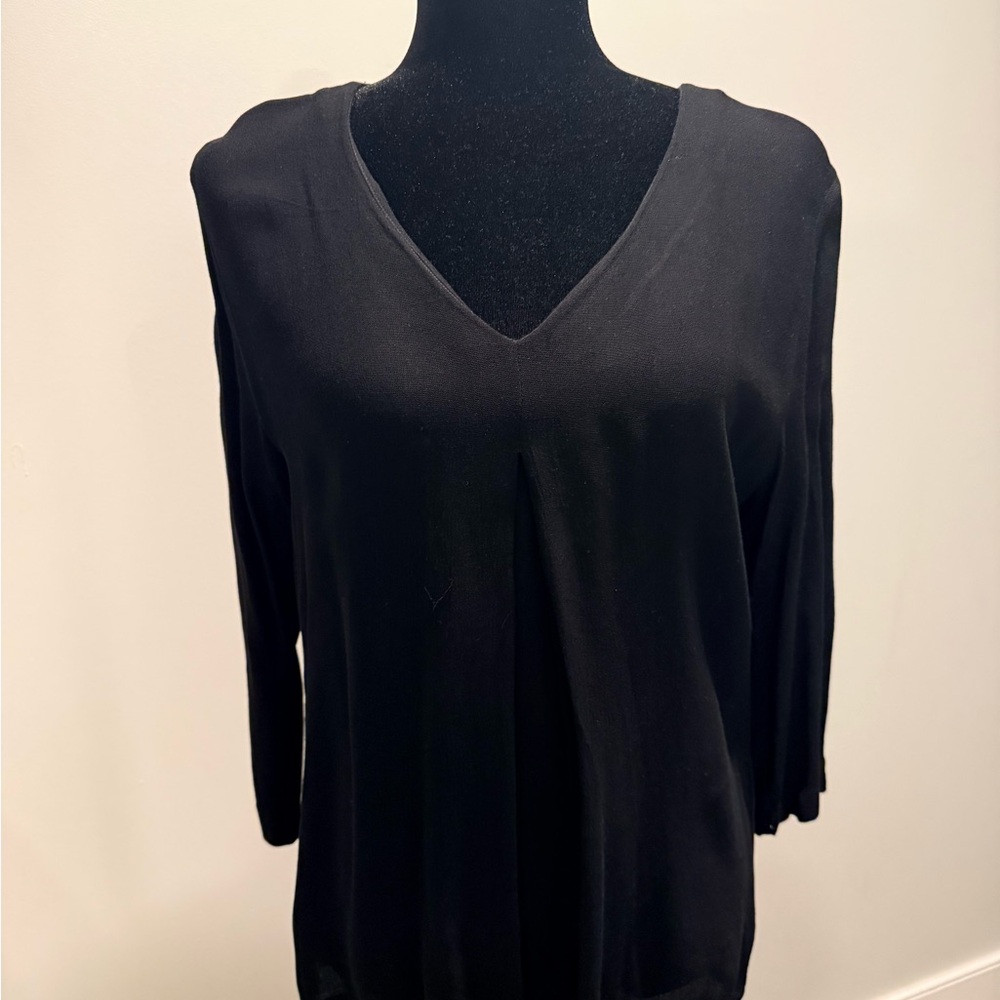 Massimo Dutti Black V-Neck Long Sleeve Top